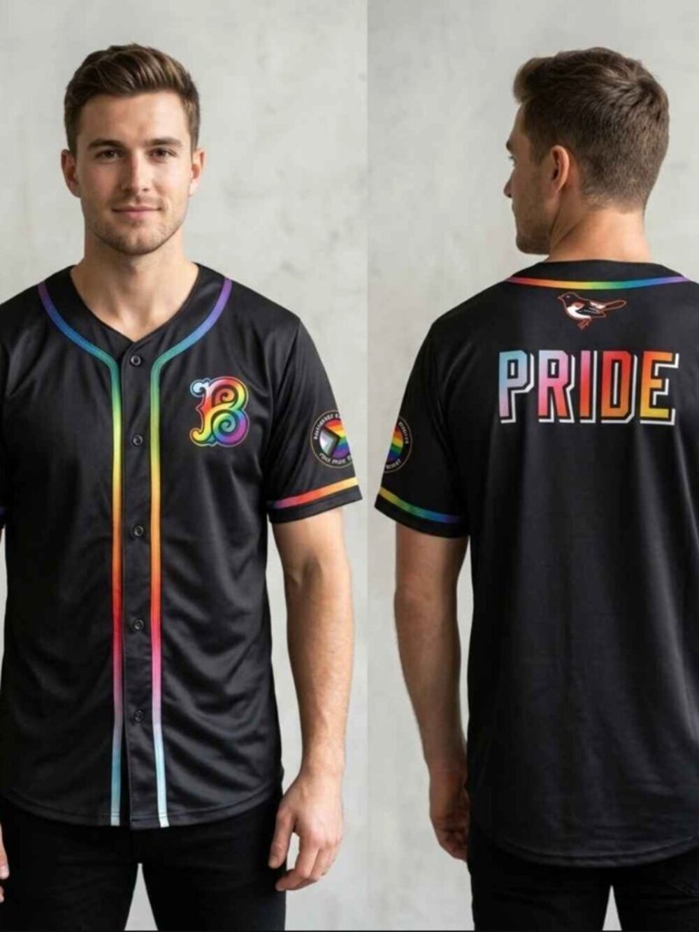 MLB Orioles Pride Night Adult Black Short Sleeve Rainbow Jersey 6.26.26 SGA, XL